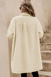 Teddy beige coat with single buttoning and contrasting flap pocket