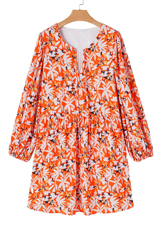 Robe mi-longue orange à imprimé floral, grande taille *