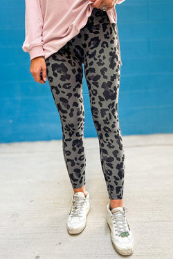 Classic Grey Leopard Print Active Leggings