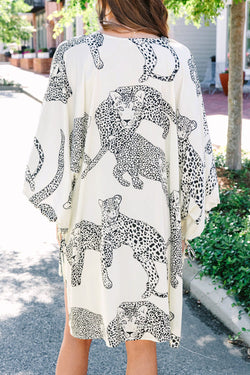 White cheetah print kimono, loose fit, open front