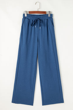 Pantalon de survêtement taille haute avec cordon de serrage et poches larges bleu voile