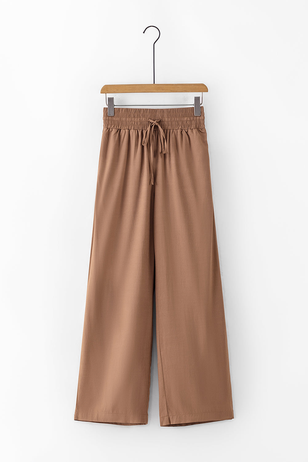 Pantalones anchos casuales con cintura elástica con cordón marrón