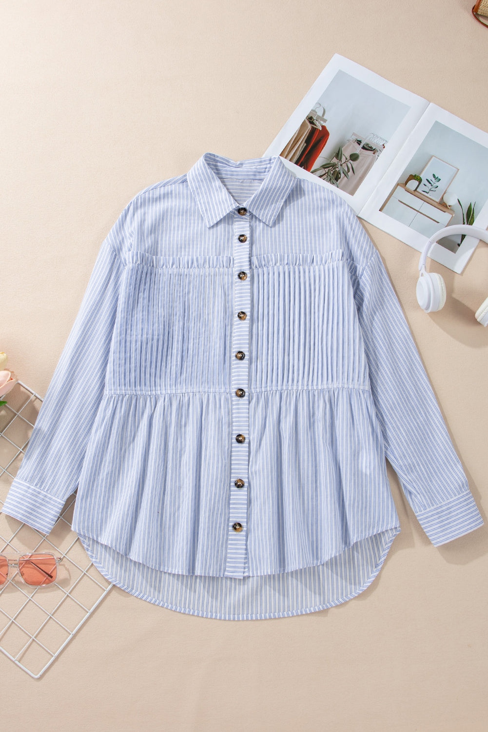 Camicia a strisce a strisce blu cielo abbottonato