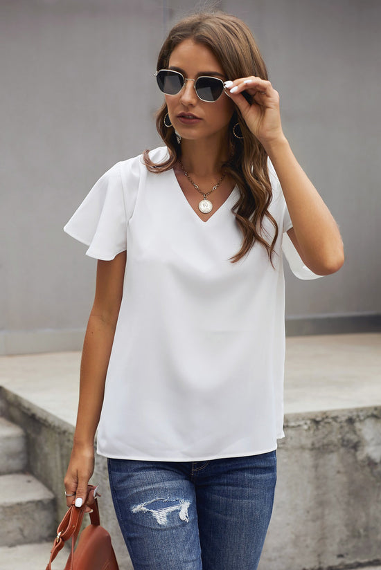 Camiseta de manga corta con cuello en V blanco