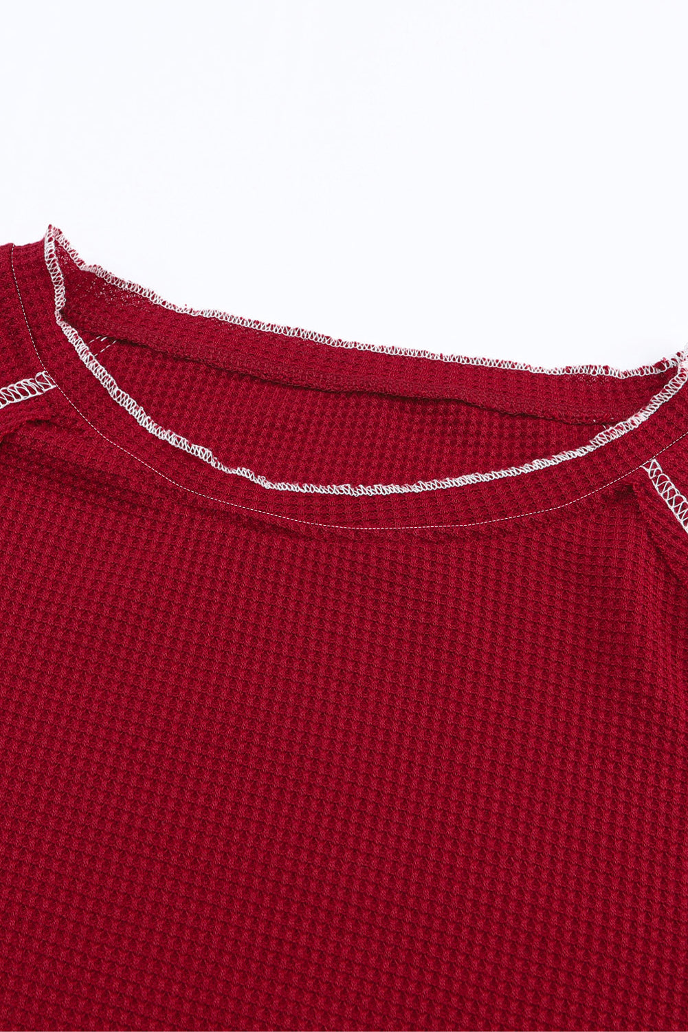 Top de manga larga con cuello redondo texturizado rojo ardiente