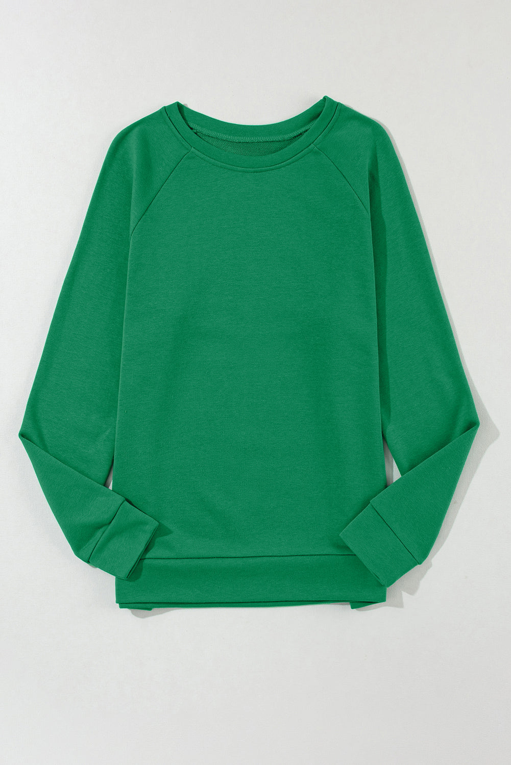 Sweat-shirt vert uni à col rond et manches raglan