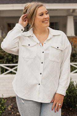 Beige Textured Jacket with Flap Pockets Plus Size