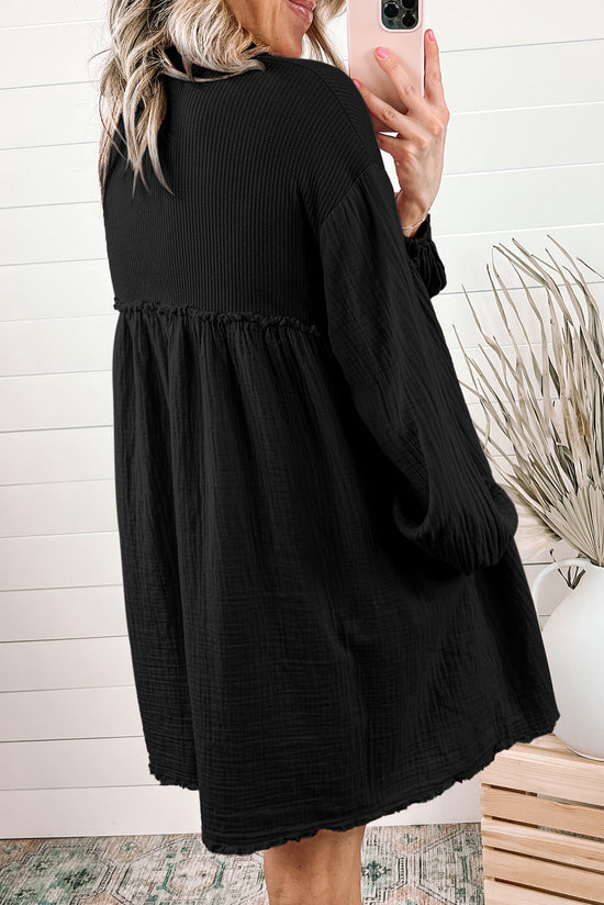 Fwed black shirt dress with puffy sleeves and patchwork