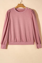 Rose Tan - Long Sleeve Top with Button Placket