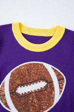 Short sleeve sweater with rugby purple sequins rugby colored blocks