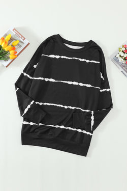 Black Striped Long Sleeve Abstract Casual Sweatshirt