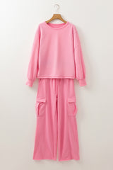 Ensemble pull-over patchwork de couleur unie rose Sachet et pantalon cargo-A WOMAN WE LOVE