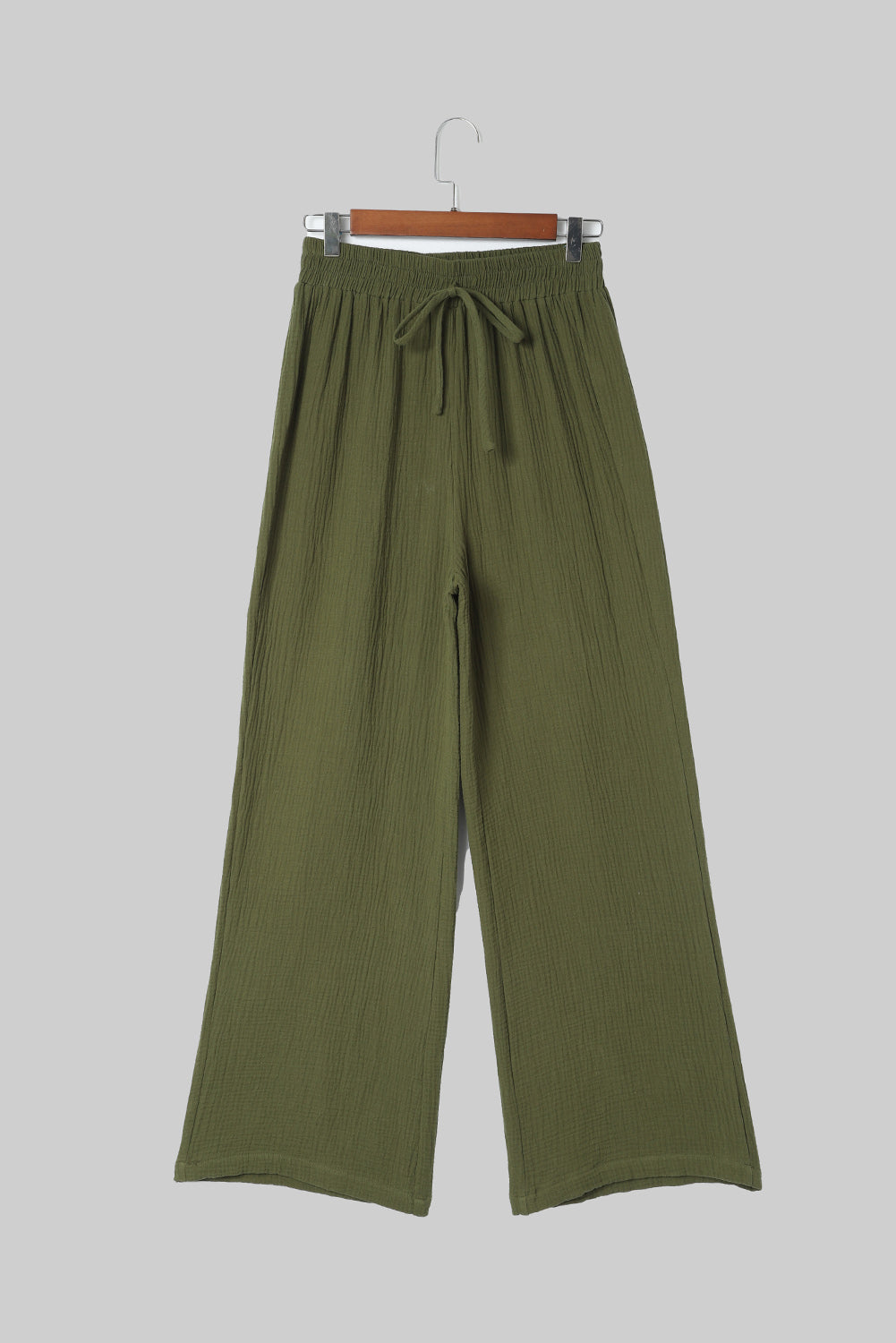 Green Crinkle Textured Wide Leg Pants