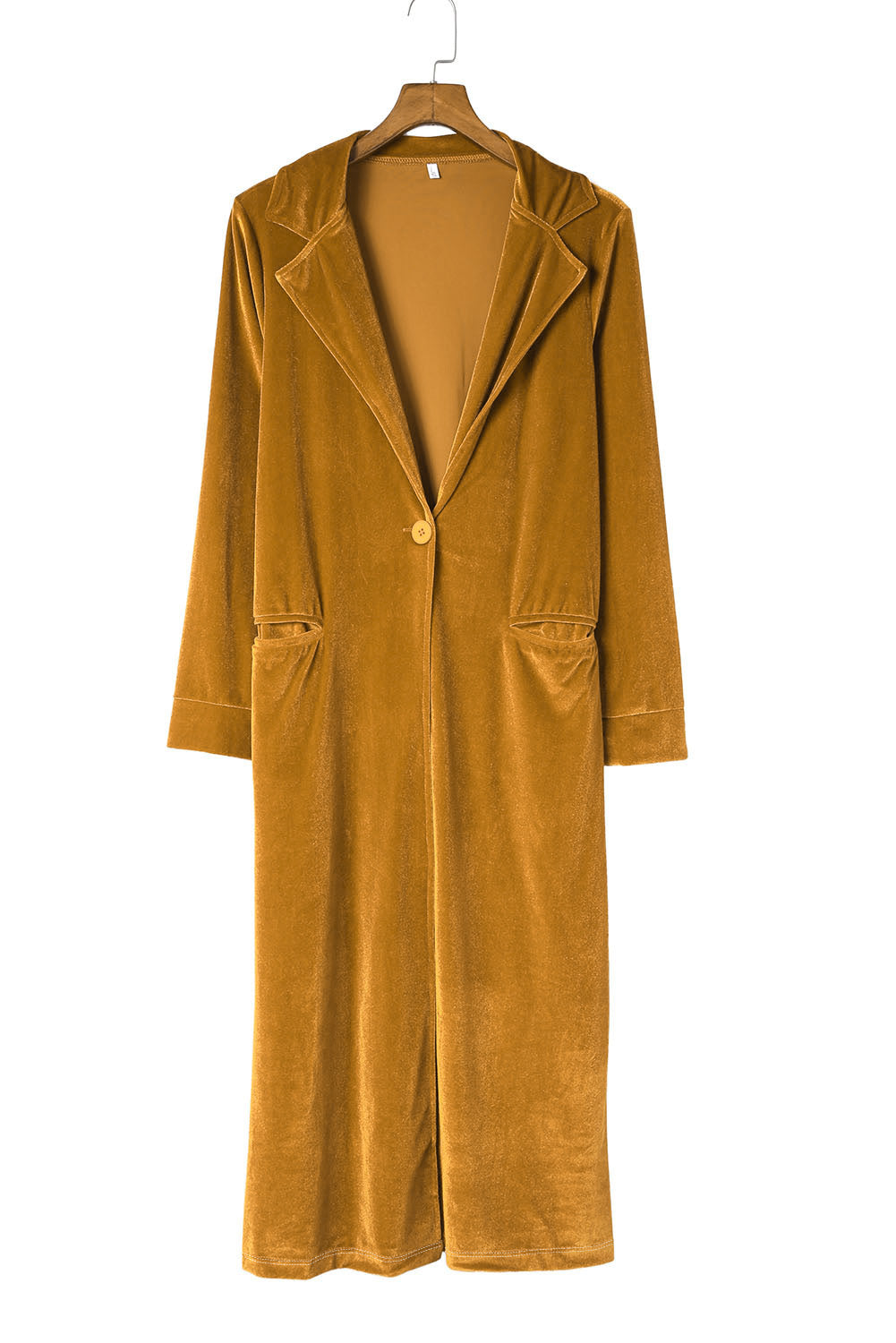 Cappotto tascabile a maniche lunghe in velluto giallo