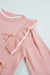 Light Pink Long Sleeve Ribbed Trim Sweater with Bow Tie and Ruffles