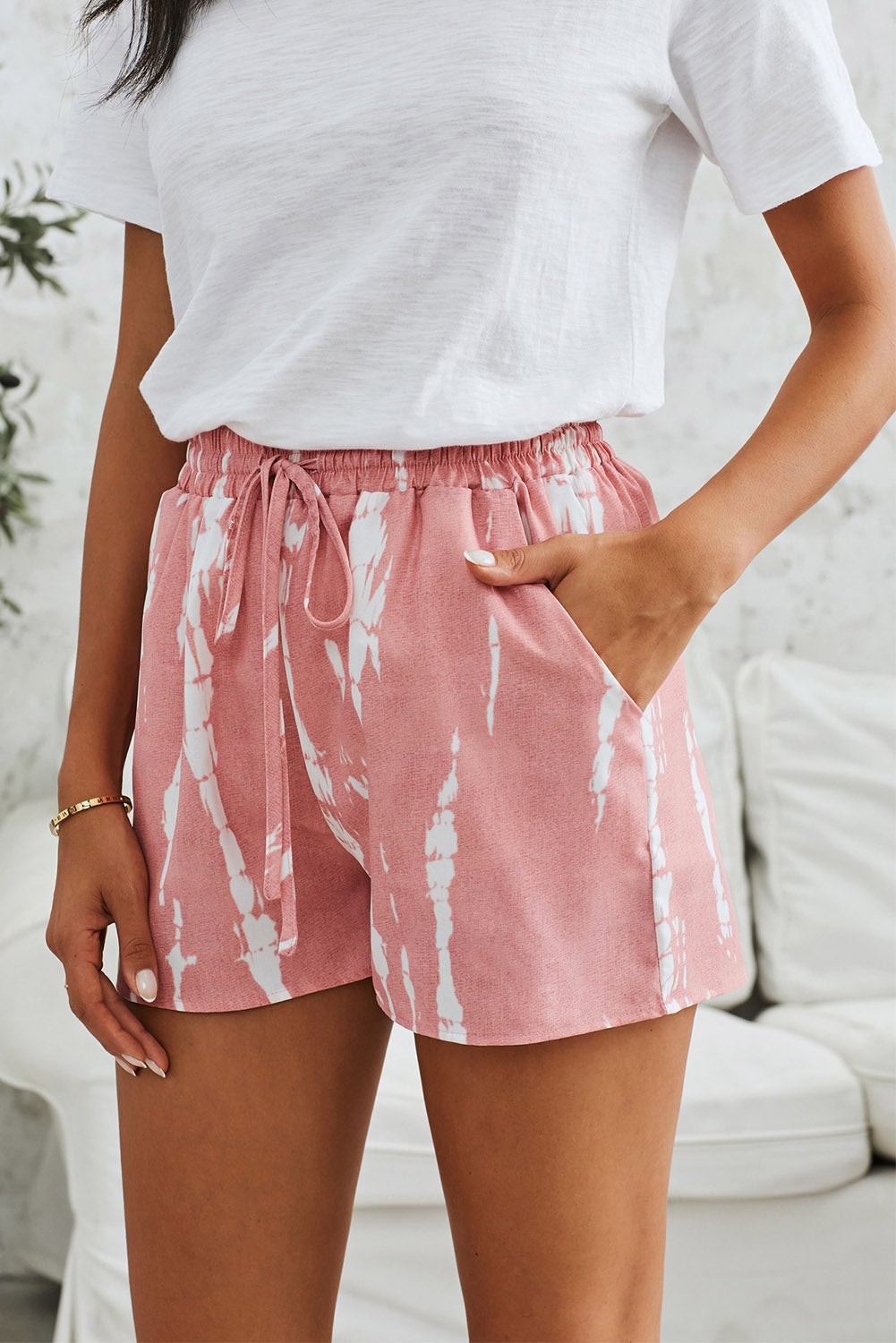 Rosa Krawattenfarbstoff Draw String Casual Shorts