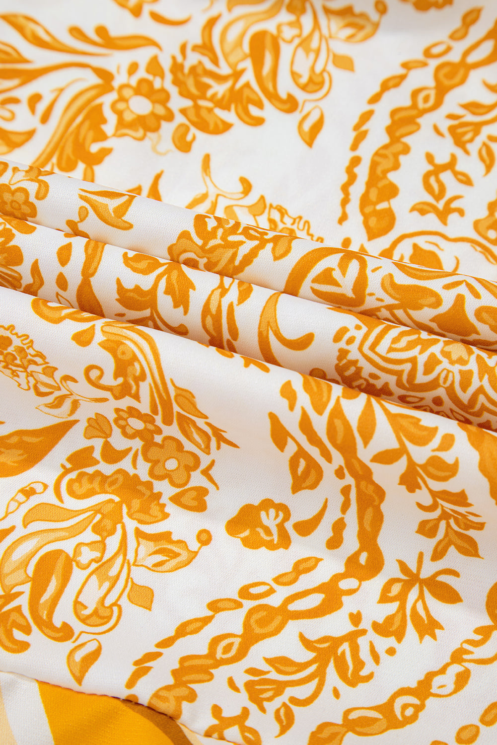 Orange Bohemian Print Puffhülle gebundene V -Hals ausgewirktes Mini -Kleid