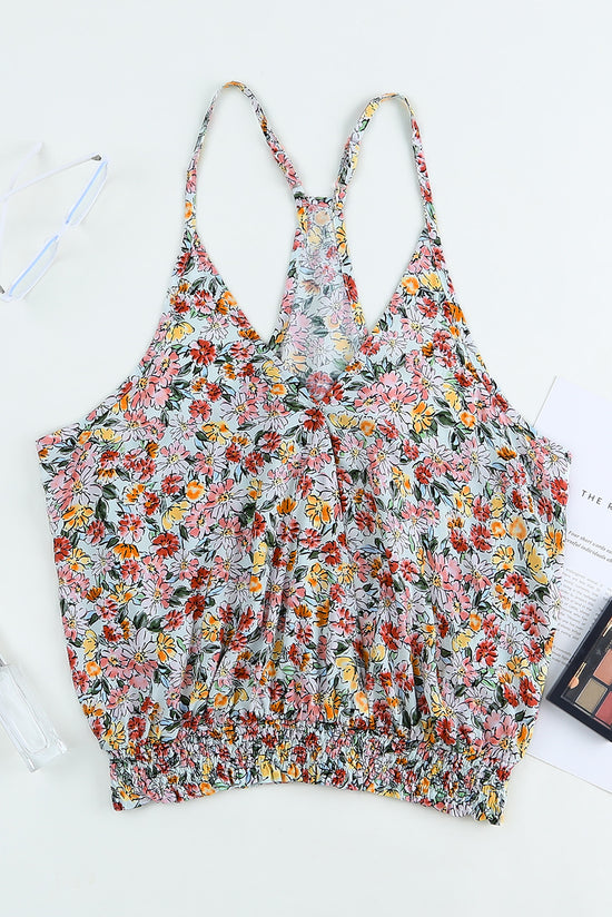 Multicolor Floral Wrapped V-Neck Tank Top