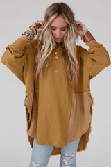 Blouse surdimensionnée haute et basse à ourlet brut et épissure froissée camel-A WOMAN WE LOVE