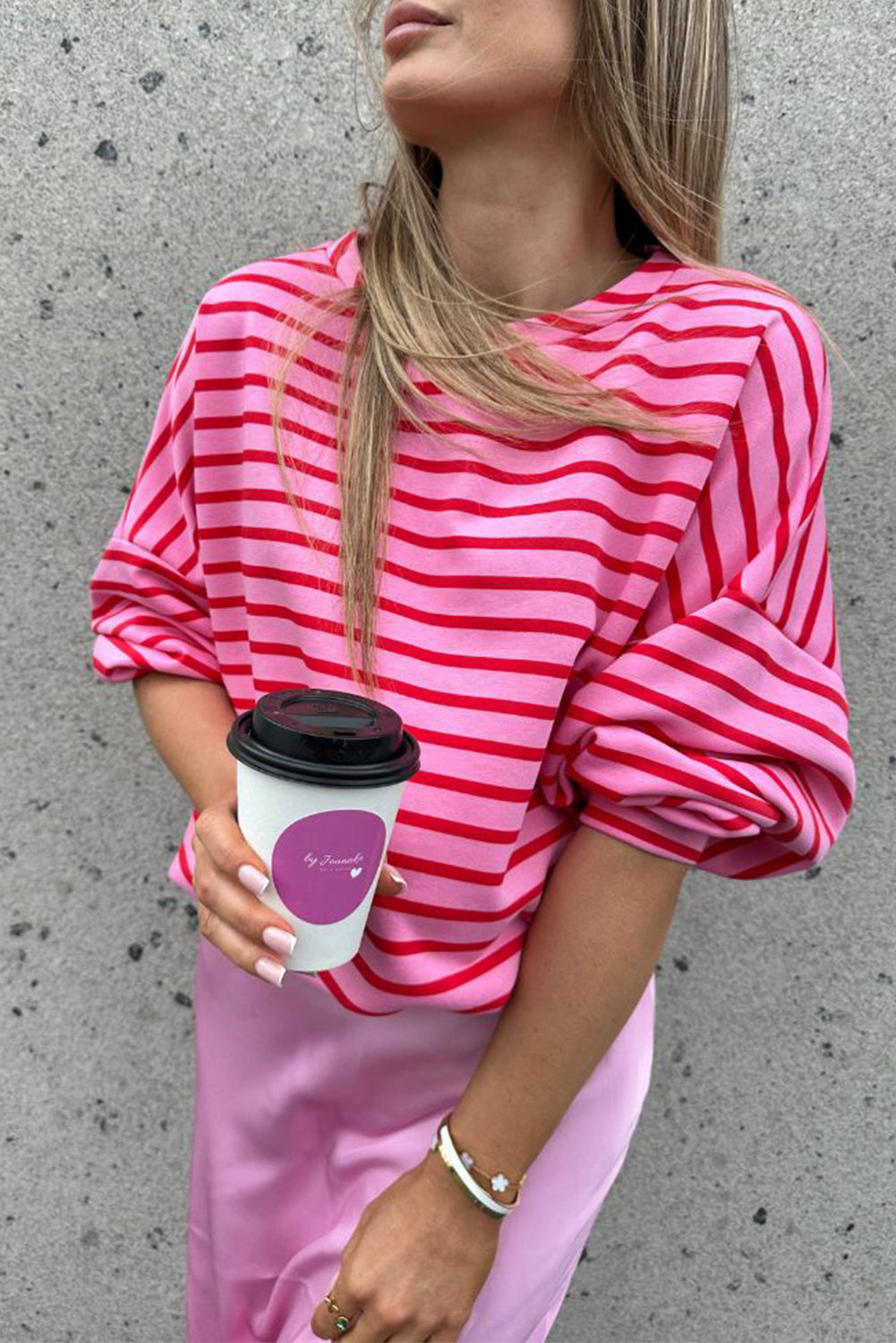 Sachet - Pink striped crew neck sweatshirt with dropped shoulders