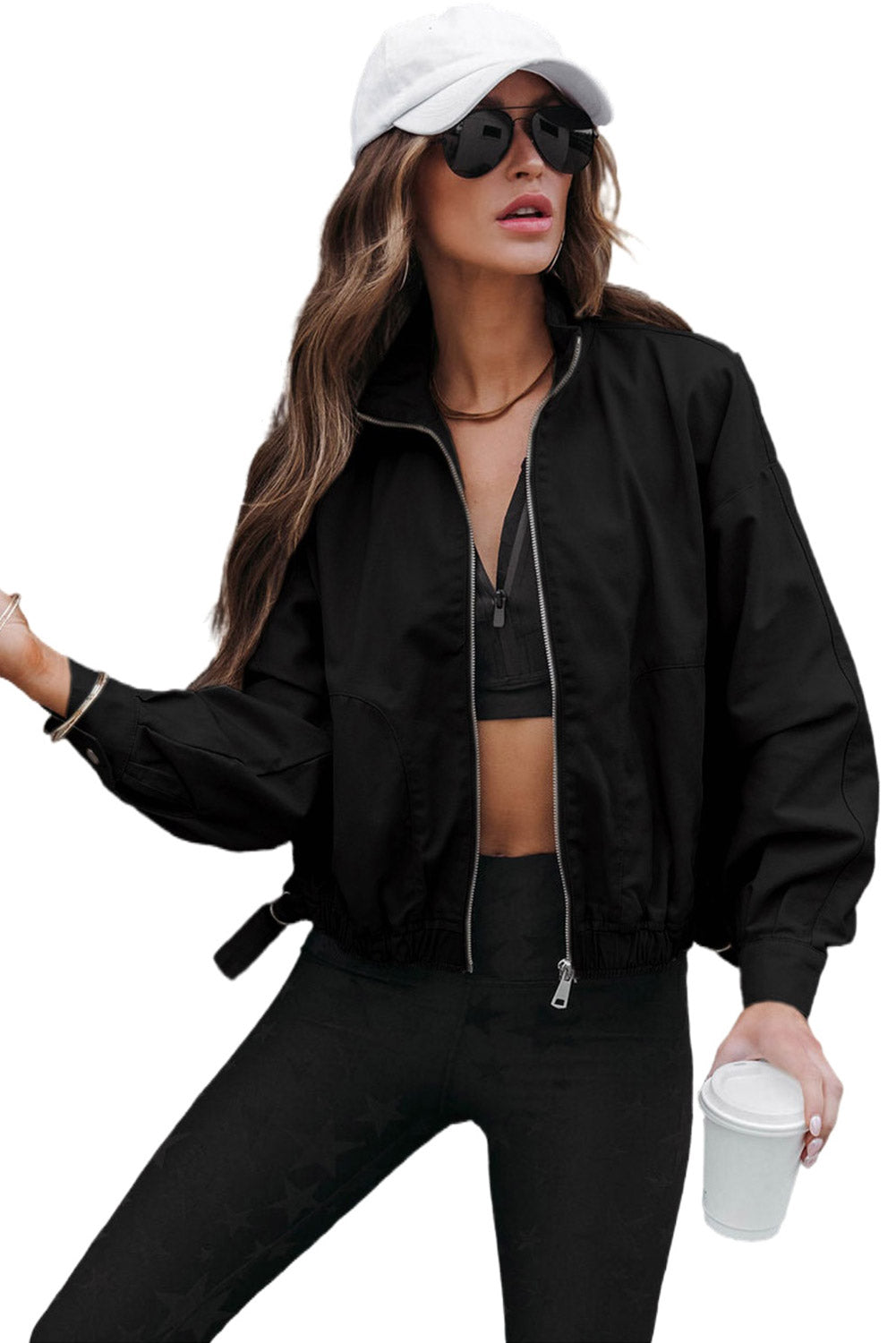 Chaqueta negra lisa con cremallera completa