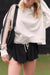 White Active Loose Fit Striped Color Block Sweatshirt with Exposed Seams