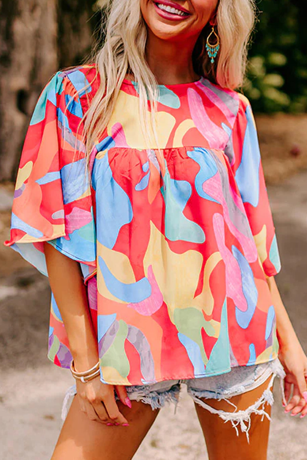 Blouse multicolore à col abstrait-A WOMAN WE LOVE