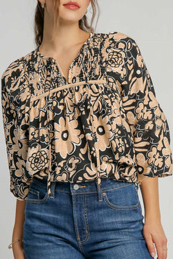 Boho blusa con flores fruncidos *