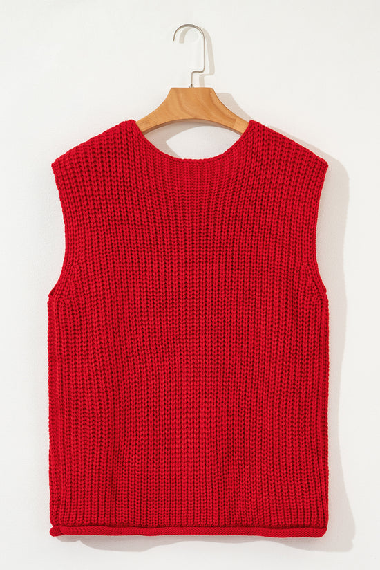 Buried -style buttoned knitted shot sweater with ardent red with side pockets