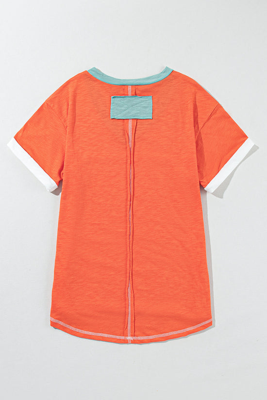 V-neck t-shirt with exposed seams *