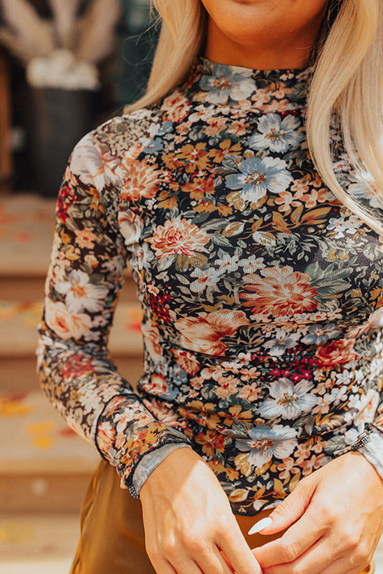 Long sleeve and collar brown collar mesh blouse