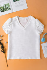 White high with short sleeves and tight -colored V -collar collar