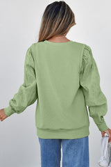 Sweat-shirt à col rond et manches patchwork uni vert brume