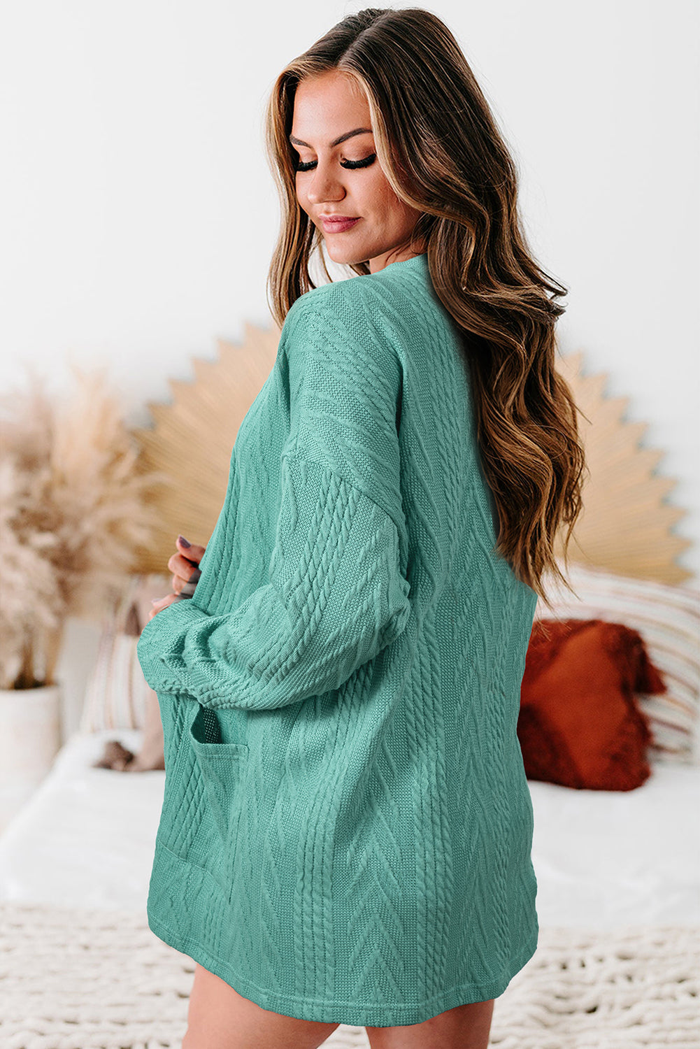 Canton - Cardigan texturé uni ouvert sur le devant avec poche-A WOMAN WE LOVE