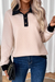 Oatmeal Textured Contrast Trim Button-Down Sweatshirt