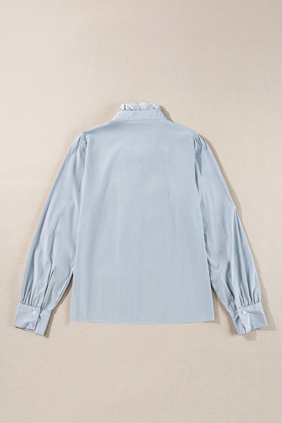 Long sleeve shirt with striped and ruffles blue sky blue