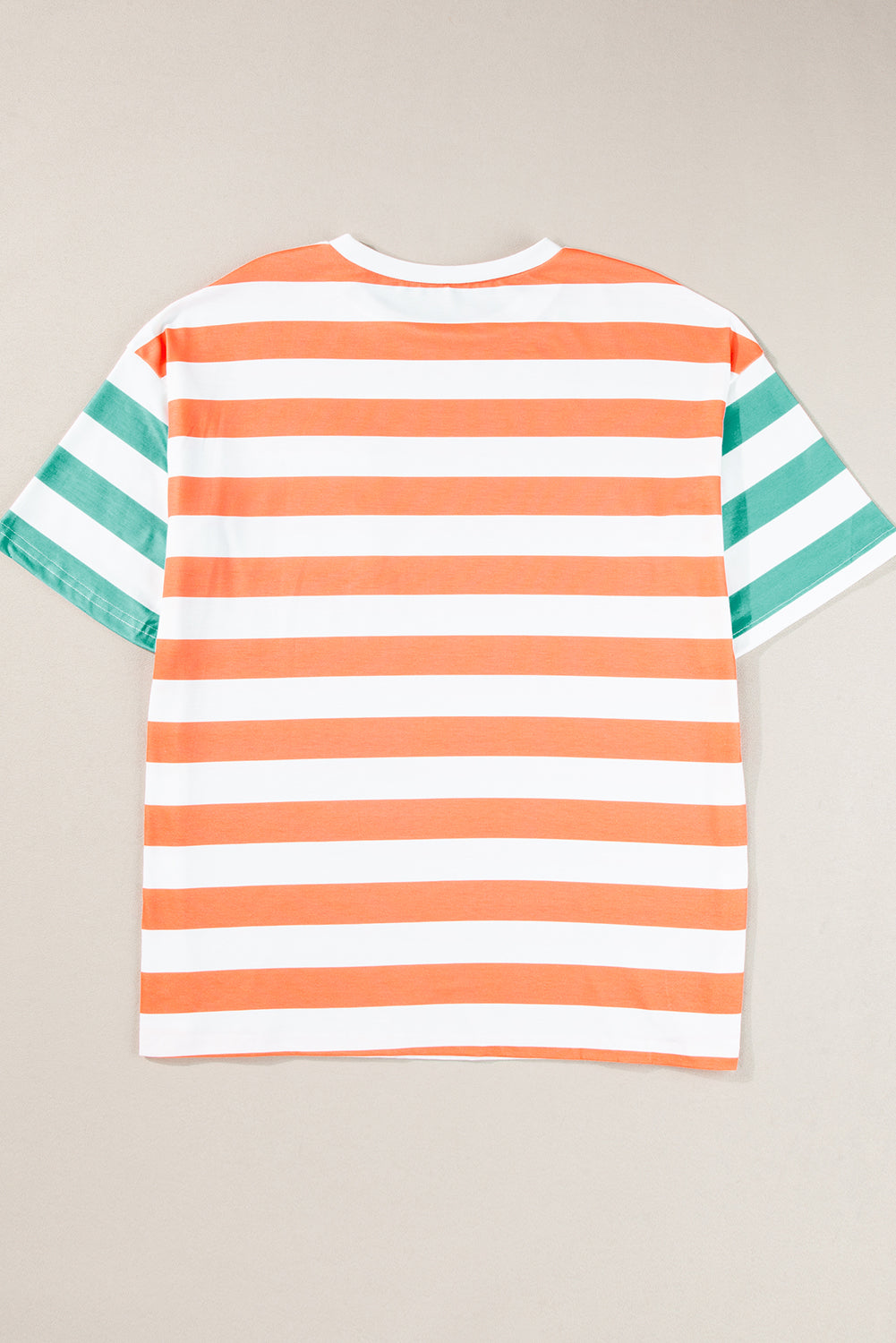 Orange Stripe Contrast Patch Pocket Drop Sleeve T Shirt