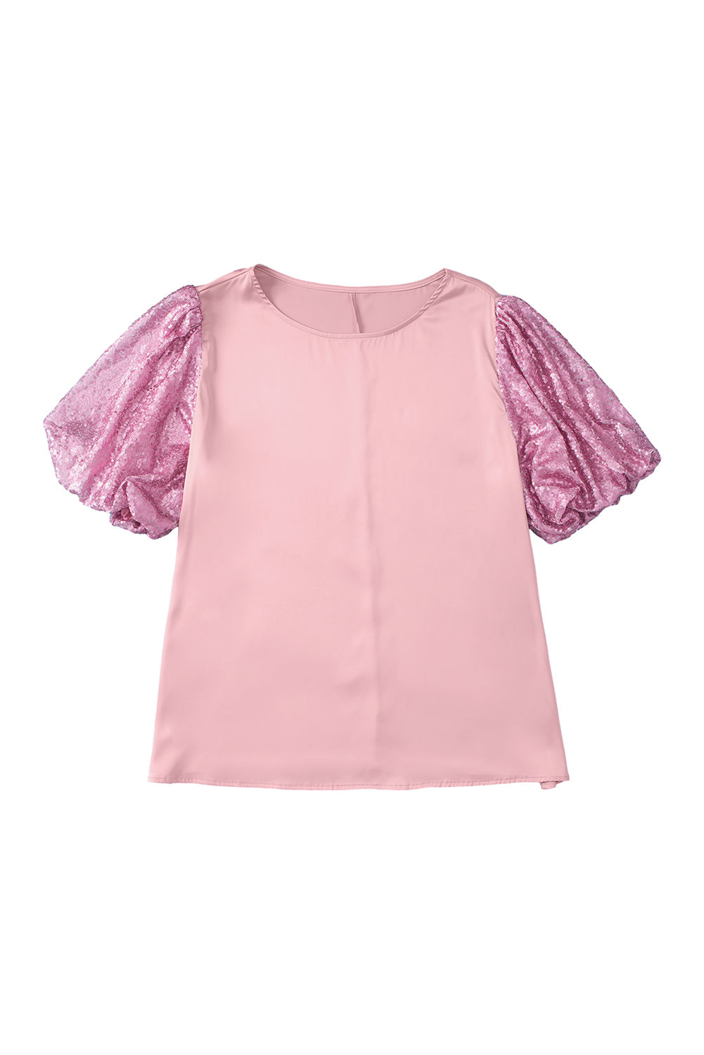 Pink Contrast Sequin Bubble Sleeve Plus Size T-shirt