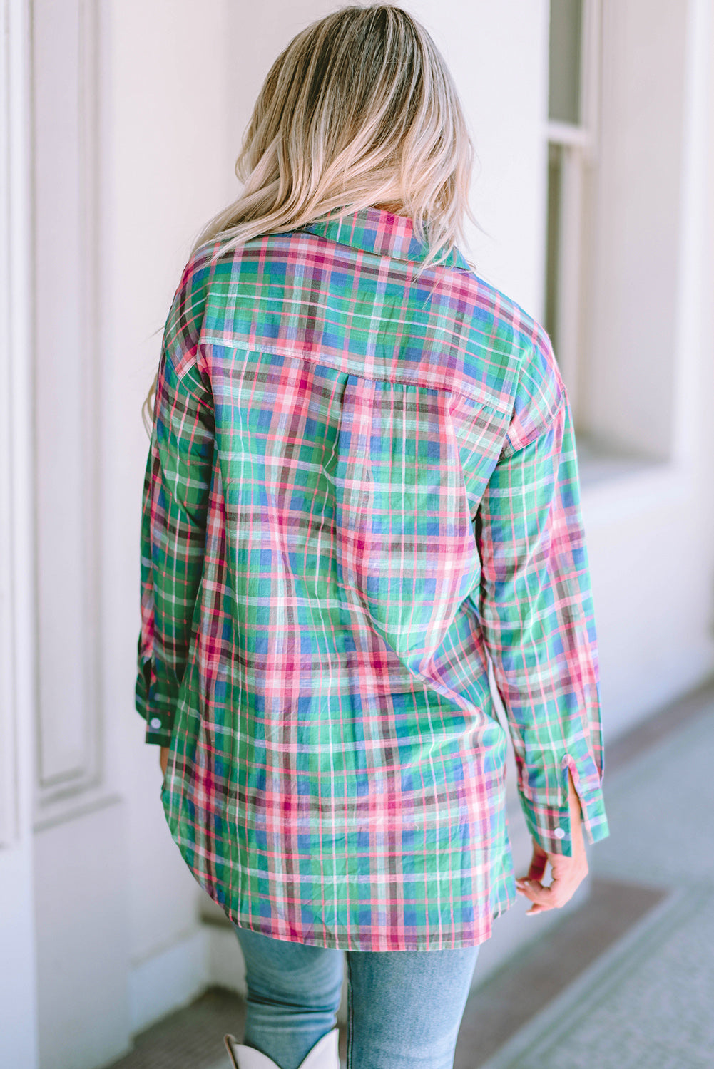 Chemise divisée à manches longues à plaid vert