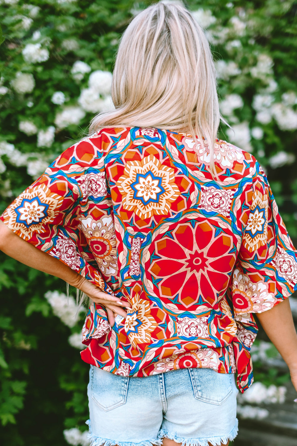 Red Floral Batwing manga V BLUSE