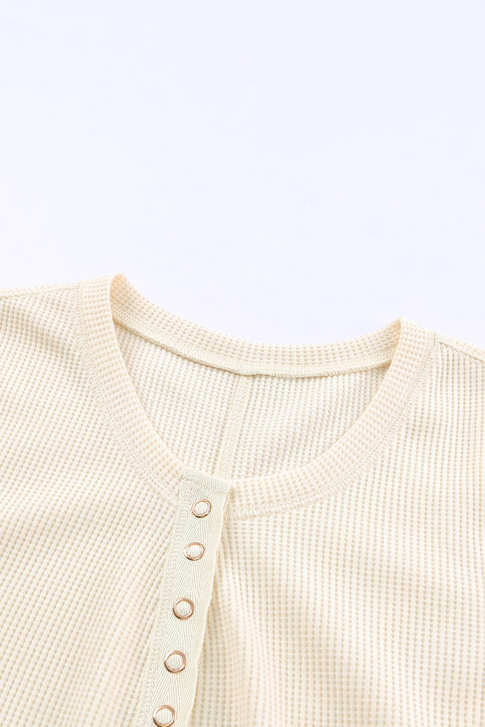 Apricot Waffle Knit Long Sleeve Buttoned Henley Top