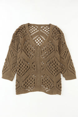 Khauk sweater with bat handle and V-neck in openwork knitting