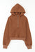 Brown hoodie with kangaroo pocket and quarter-turn zip