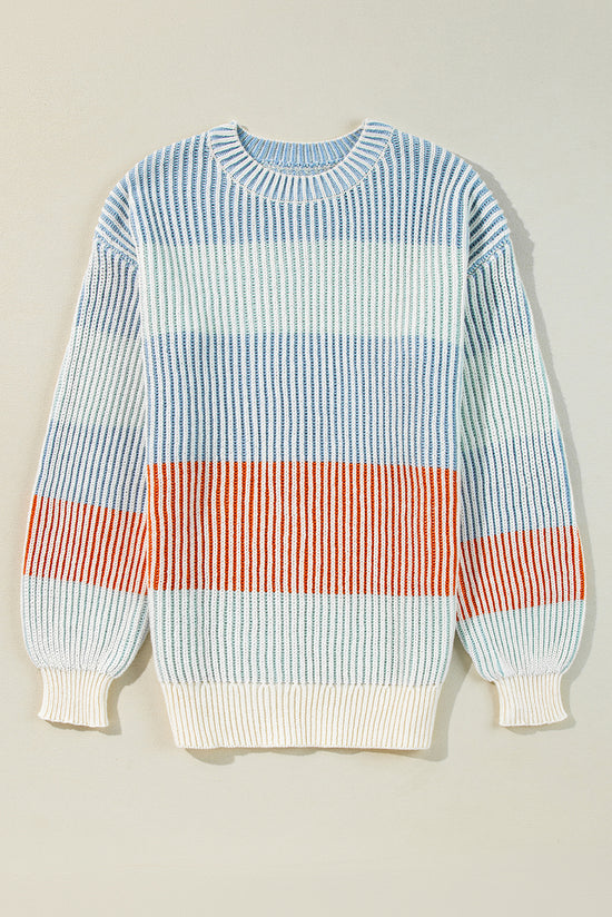 Multicolored sweater with sleeve bubbles in textured color block *