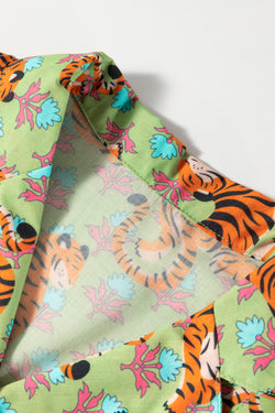 Decreeed V -neck shirt and green tiger floral print