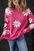 Hot Pink Daisy Flower Crew Neck Long Sleeve Sweater