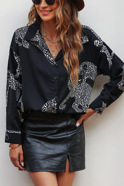 Chute print black satin shirt