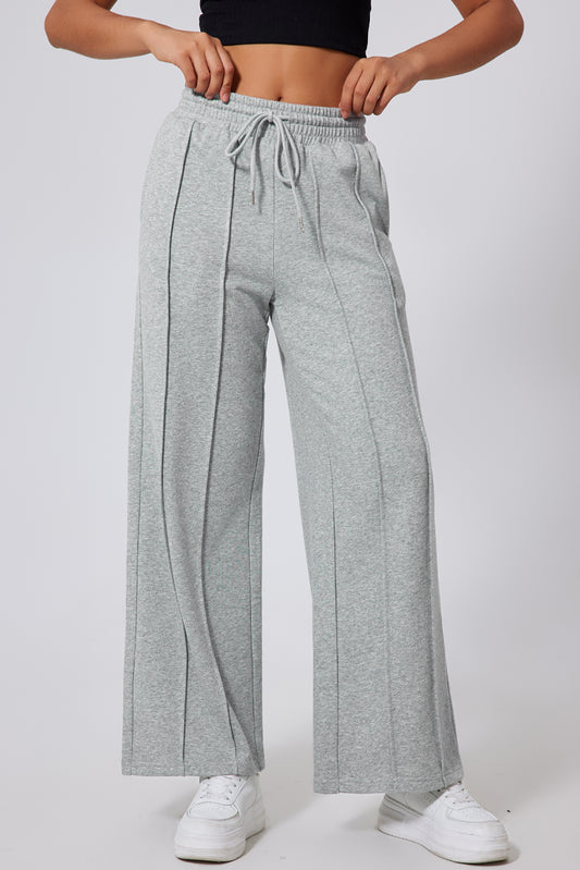 Pantalon de survêtement large taille haute avec cordon de serrage et coutures gris