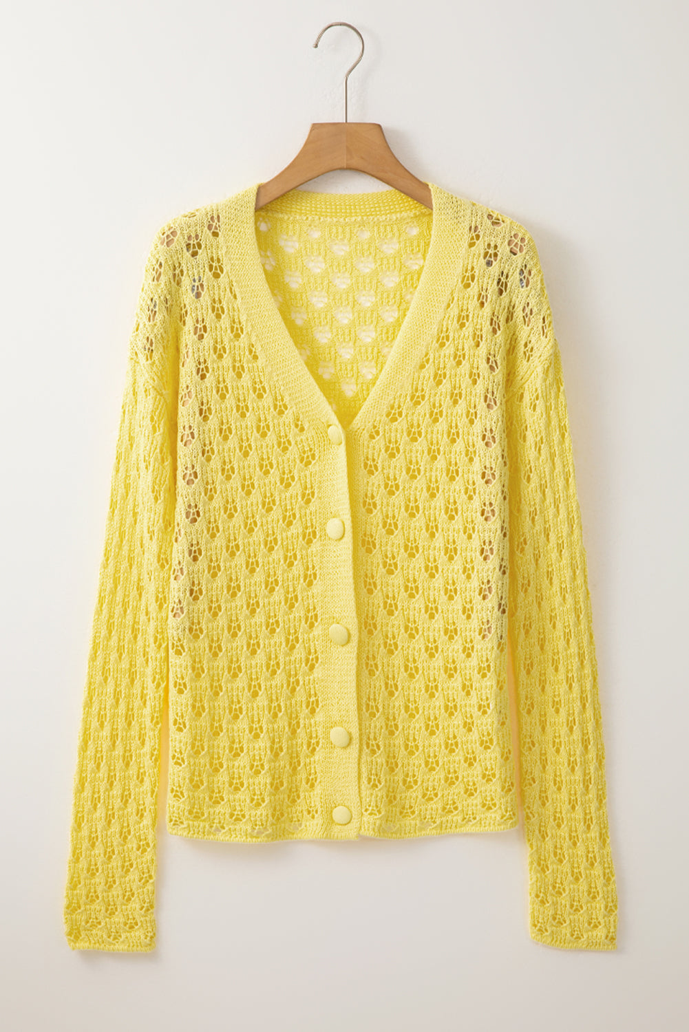 Cardigan pull jaune en maille pointelle à col en V