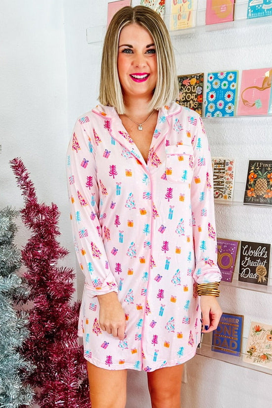 Robe de nuit chemise de Noël rose à imprimé arbre scintillant